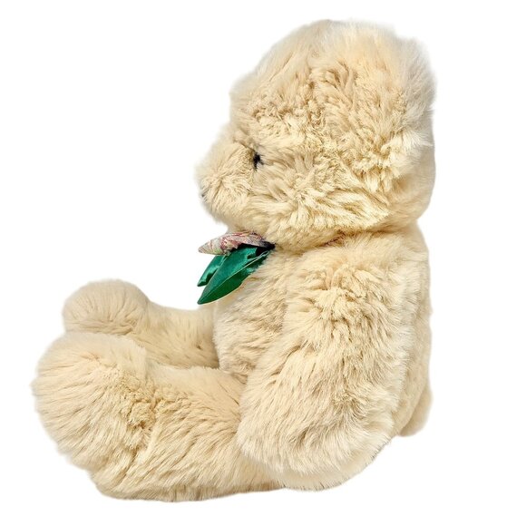 Vintage Plush Teddy Bear Beige With Puffy Green & Floral Bow Tie Unbranded  18" - Picture 5 of 6